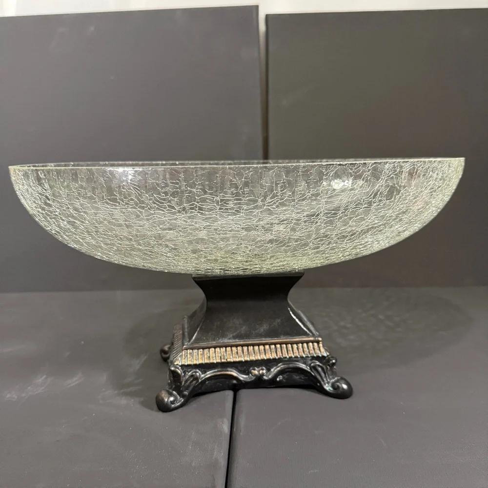 Elegant Crackle Glass Bowl with Black Base